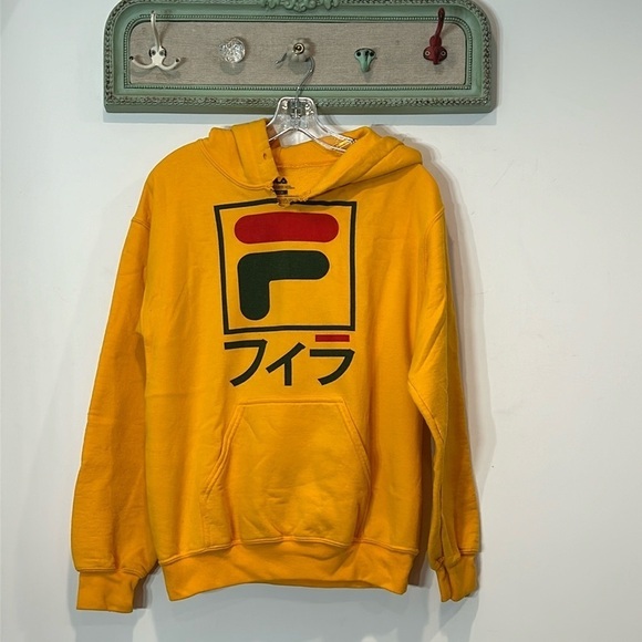 FILA JAPAN LOGO YELLOW HOODIE SWEATSHIRT WOMEN’S SIZE SMALL streetwear flawed - Picture 1 of 8